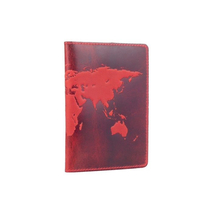 Обкладинка для паспорта зі шкіри HiArt PC-01 Shabby Red Berry World Map Червоний купити недорого в Ти Купи