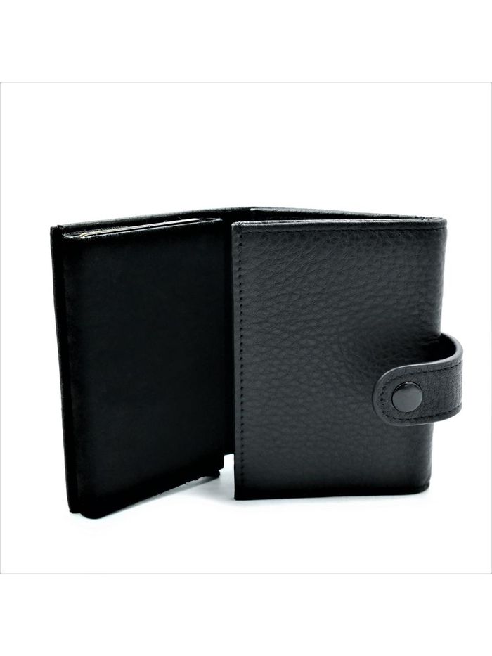 Чоловічий шкіряний гаманець-візитниця Weatro 10 х 7,5 х 3 см Чорний wtro-163-25F купити недорого в Ти Купи