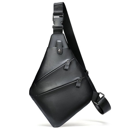 Кожаная чёрная сумка-слинг Vintage 14997 купить недорого в Ты Купи