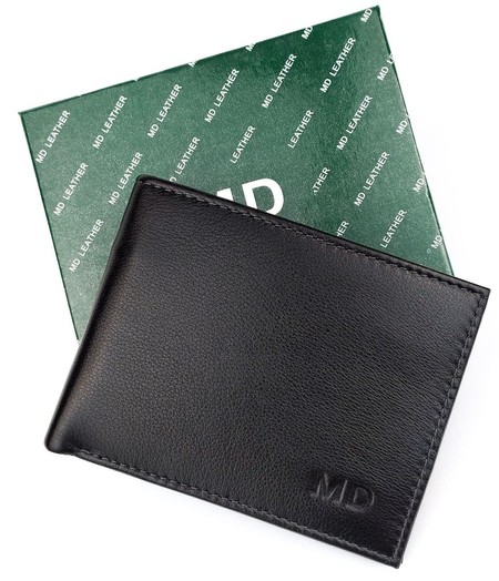 Мужской кошелек из натуральной кожи MD Leather MD-22-634 (JZ6730) черный купить недорого в Ты Купи