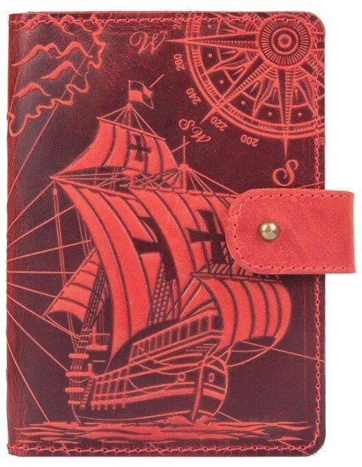 Обкладинка для паспорта зі шкіри Hi Art «Discoveries» PB-02/1 Shabby Red Berry Червоний купити недорого в Ти Купи