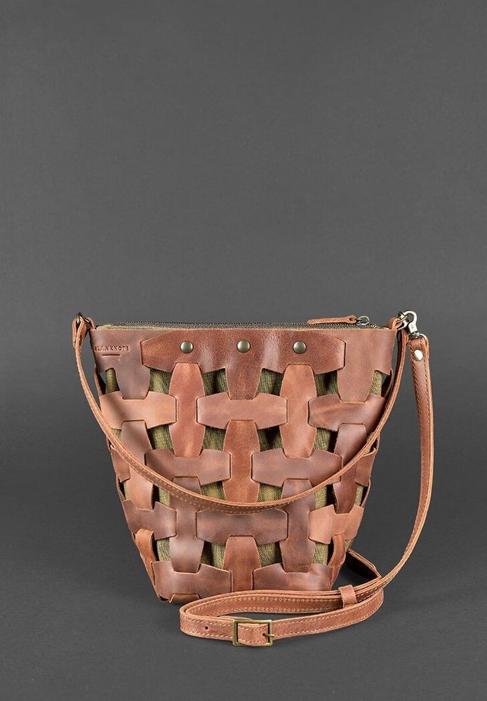 Плетеная сумка из натуральной кожи BlankNote Пазл M светло-коричневая Crazy Horse BN-BAG-32-K-KR купить недорого в Ты Купи