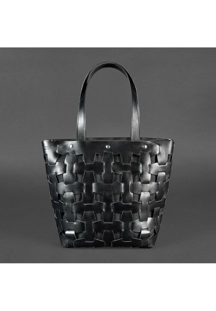 Шкіряна плетена жіноча сумка BlankNote Пазл L вугільно-чорна - BN-BAG-33-YGOL купити недорого в Ти Купи