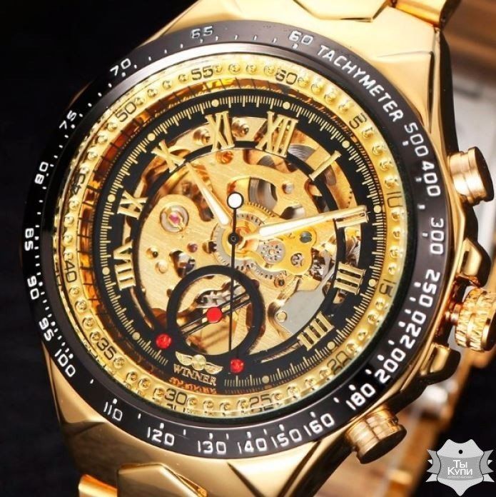 Чоловічий наручний годинник скелетон Winner Action Gold (11111) купити недорого в Ти Купи