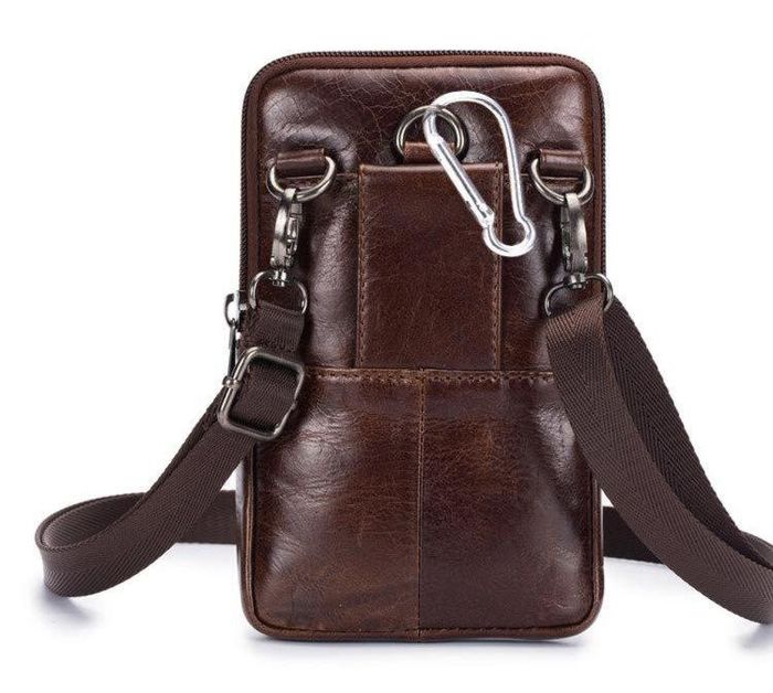 Кожаная темно-коричневая сумка на пояс для смартфона Bull т0158 купить недорого в Ты Купи