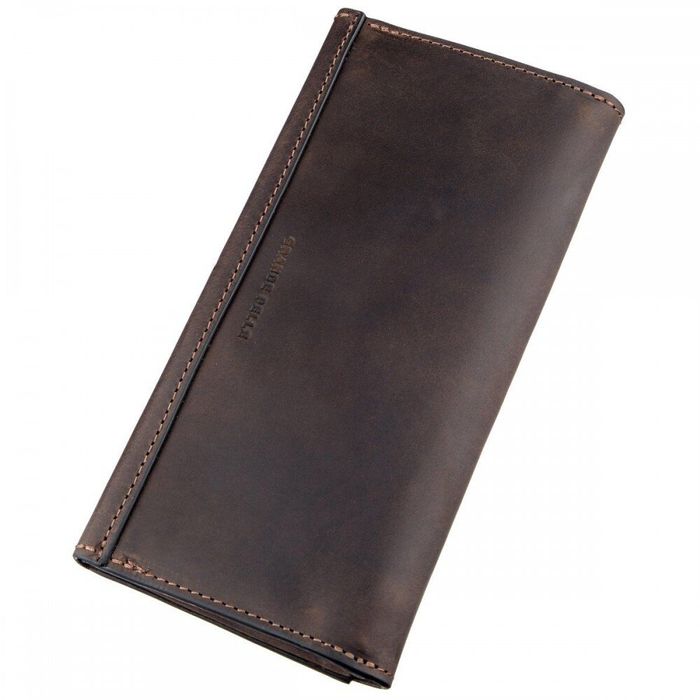 Кожаный тёмно-коричневый клатч GRANDE PELLE 11215 купить недорого в Ты Купи