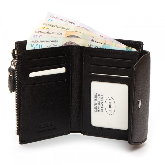 Шкіряний жіночий гаманець Classik DR. BOND WN-23-12 black купити недорого в Ти Купи