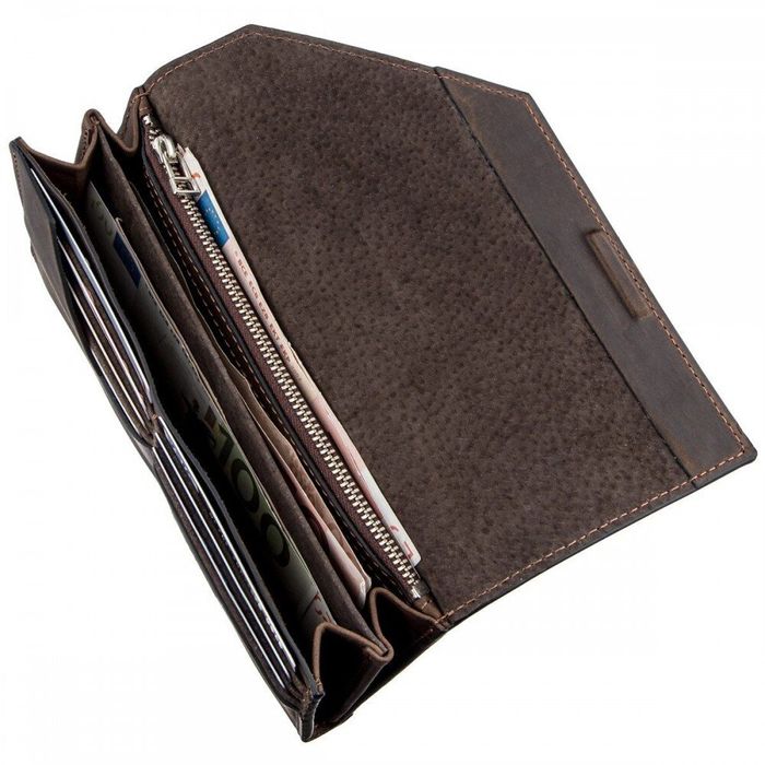 Кожаный тёмно-коричневый клатч GRANDE PELLE 11215 купить недорого в Ты Купи