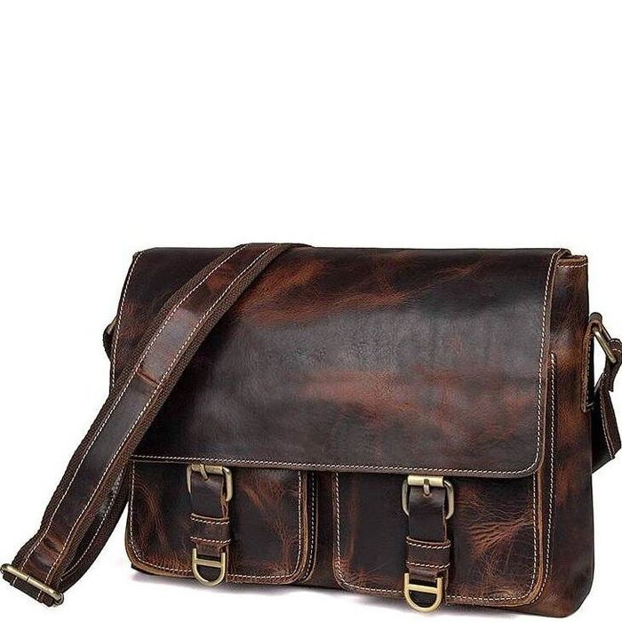 Чоловіча шкіряна сумка Vintage 14524 Темно-коричневий купити недорого в Ти Купи