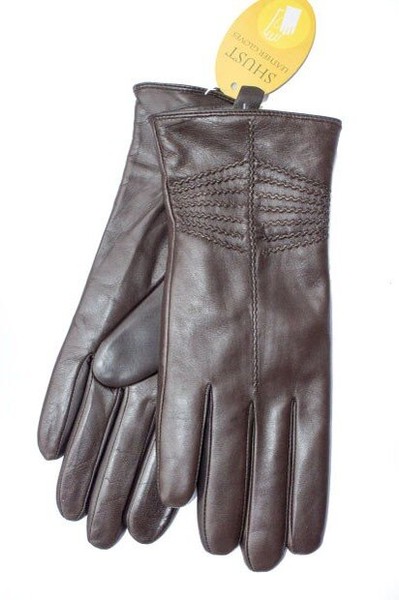 Темно-коричневые кожаные женские перчатки Shust Gloves купить недорого в Ты Купи