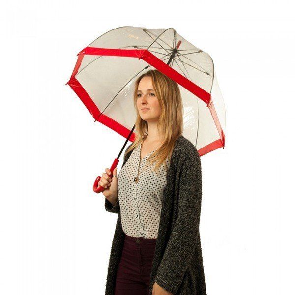 Механический женский прозрачный зонт-трость FULTON BIRDCAGE-1 L041 - RED купить недорого в Ты Купи