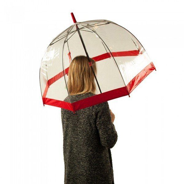 Механический женский прозрачный зонт-трость FULTON BIRDCAGE-1 L041 - RED купить недорого в Ты Купи