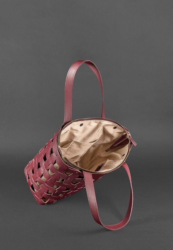 Шкіряна плетена жіноча сумка BlankNote Пазл Xl бордова Krast - BN-BAG-33-VIN купити недорого в Ти Купи