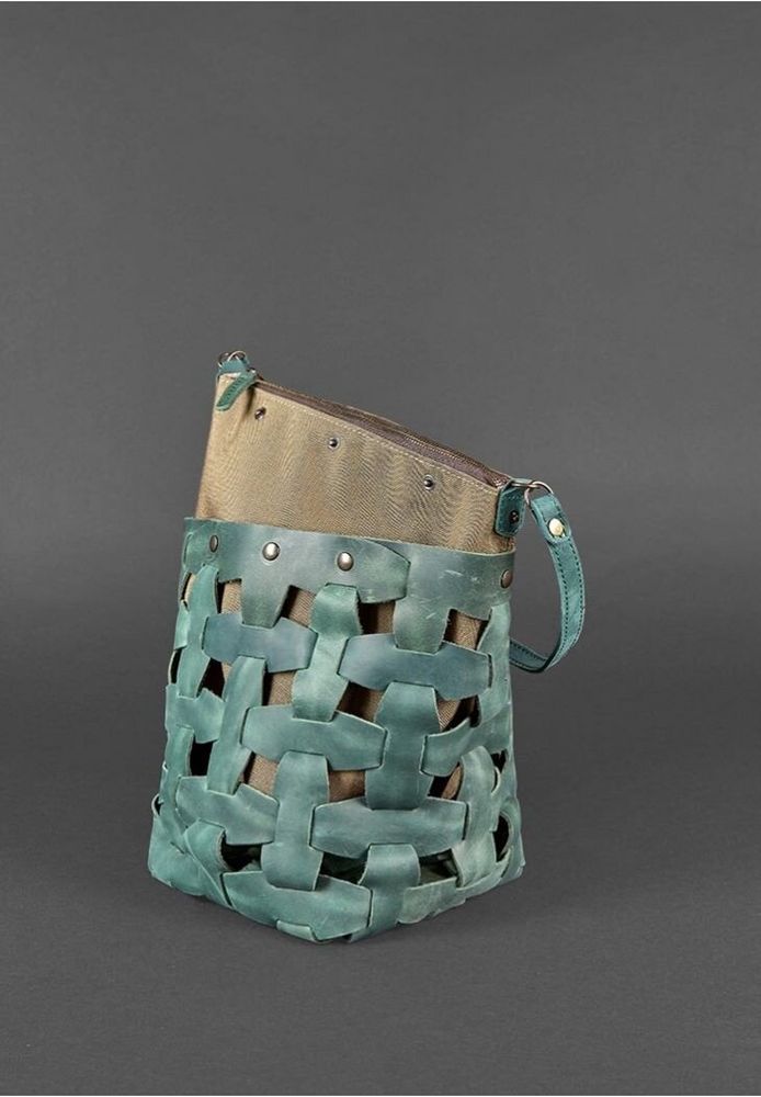 Шкіряна плетена жіноча сумка BlankNote Пазл M зелена Crazy Horse BN-BAG-32-IZ купити недорого в Ти Купи