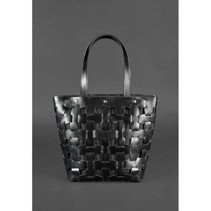 Кожаная плетеная женская сумка BlankNote Пазл L Черная (BN-BAG-33-ygol) купить недорого в Ты Купи