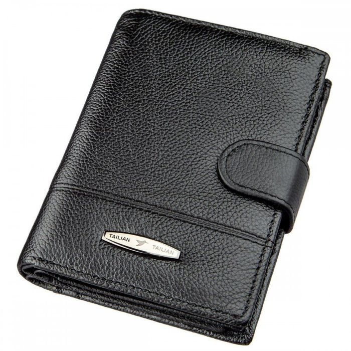Мужской кожаный кошелёк со встроенной обложкой на паспорт TAILIAN 18991 Черный купить недорого в Ты Купи