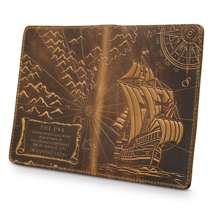 Шкіряна обкладинка на паспорт HiArt PC-01Discoveries Рудий купити недорого в Ти Купи