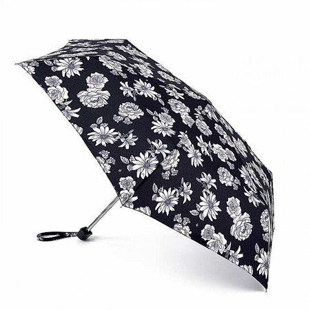 Женский механический зонт Fulton L340 Miniflat-2 Black and White Floral (Черно-белые цветы) купить недорого в Ты Купи
