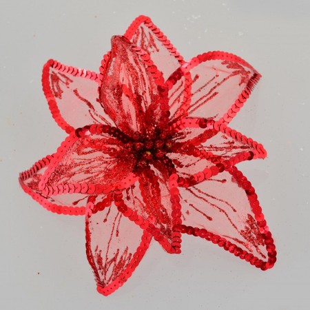 Цветок пуансеттии “Роскошь” полупрозрачный красный, 23*23см Новогодько 750308 купить недорого в Ты Купи