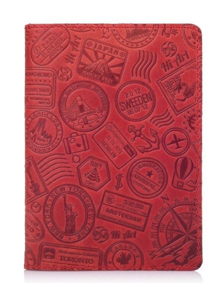Обложка для паспорта из кожи HiArt PC-02 Let's Go Travel Красный купить недорого в Ты Купи