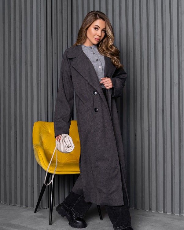 Пальто ISSA PLUS 14247 S темно-сірий купити недорого в Ти Купи