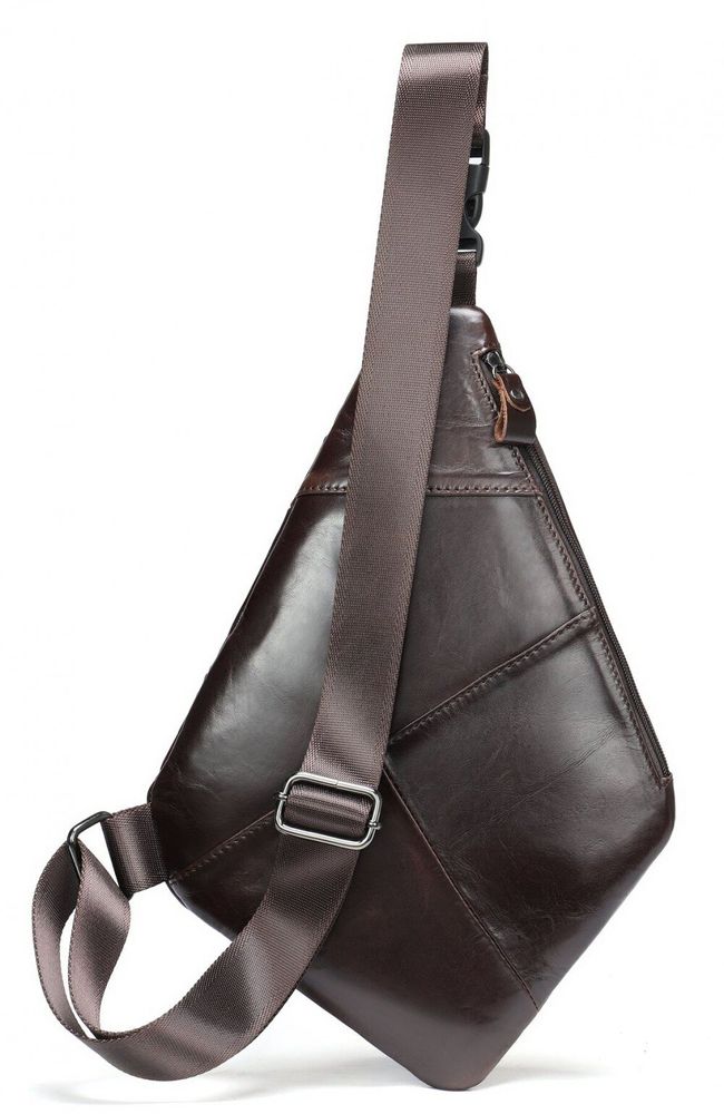 Кожаная тёмно-коричневая сумка-слинг Vintage 14998 купить недорого в Ты Купи