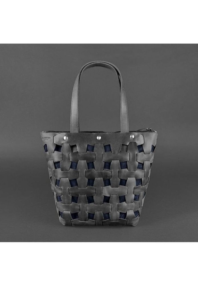 Шкіряна плетена жіноча сумка BlankNote Пазл L чорна Crazy Horse - BN-BAG-33-G-KR купити недорого в Ти Купи
