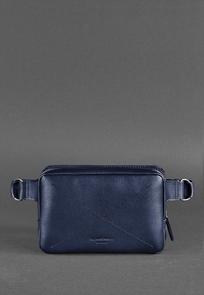 Кожаная поясная сумка Dropbag Mini темно-синяя BlankNote bn-bag-6-navy-blue купить недорого в Ты Купи