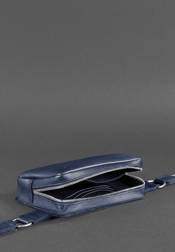 Шкіряна поясна сумка Dropbag Mini темно-синя BlankNote bn-bag-6-navy-blue купити недорого в Ти Купи