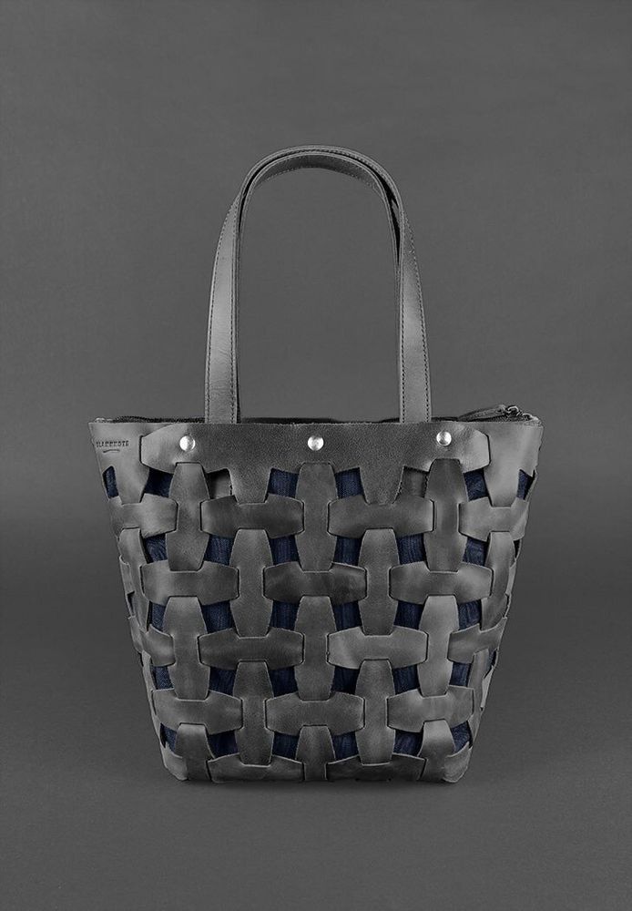 Шкіряна плетена жіноча сумка BlankNote Пазл L чорна Crazy Horse - BN-BAG-33-G-KR купити недорого в Ти Купи