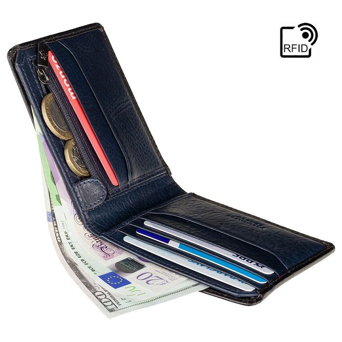 Чоловічий шкіряний гаманець Visconti AT63 Roland c RFID (Burnish Blue) купити недорого в Ти Купи
