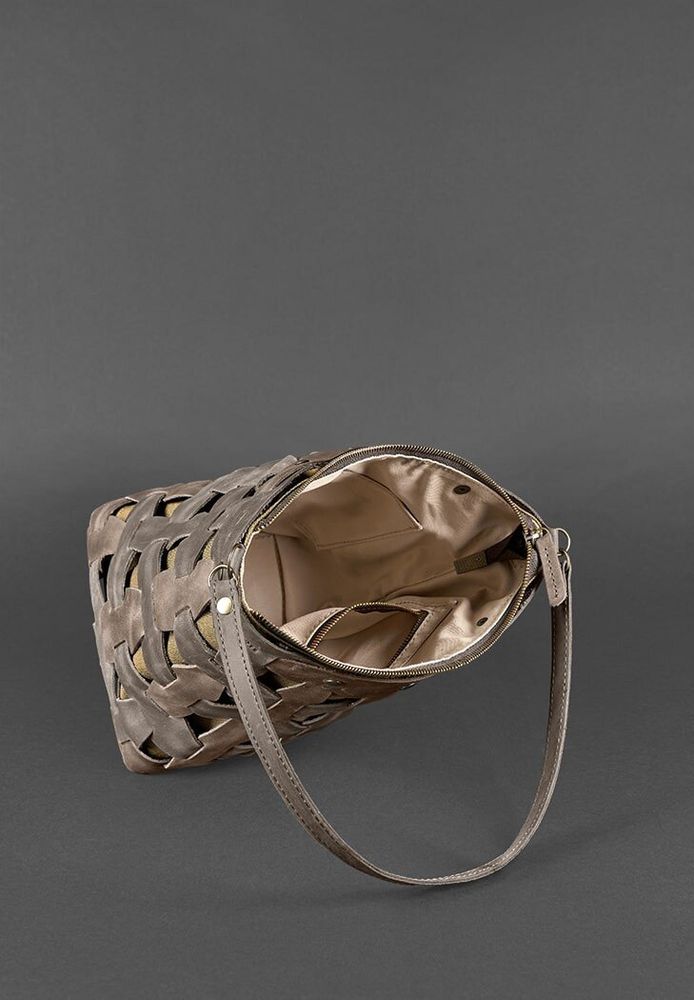 Шкіряна плетена жіноча сумка BlankNote Пазл темно-коричнева Crazy Horse BN-BAG-32-O купити недорого в Ти Купи