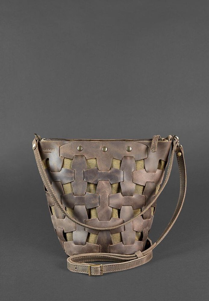 Шкіряна плетена жіноча сумка BlankNote Пазл темно-коричнева Crazy Horse BN-BAG-32-O купити недорого в Ти Купи