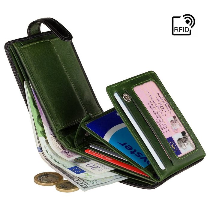 Чоловічий шкіряний гаманець Visconti TR35 Atlantis c RFID (Black Green) купити недорого в Ти Купи