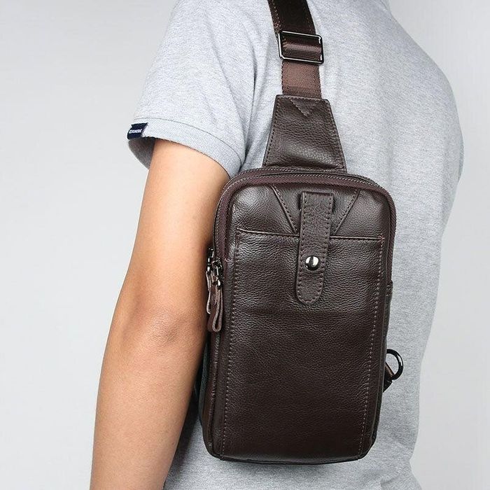 Мужская кожаная коричневая сумка-рюкзак John McDee jd4018с купити недорого в Ти Купи