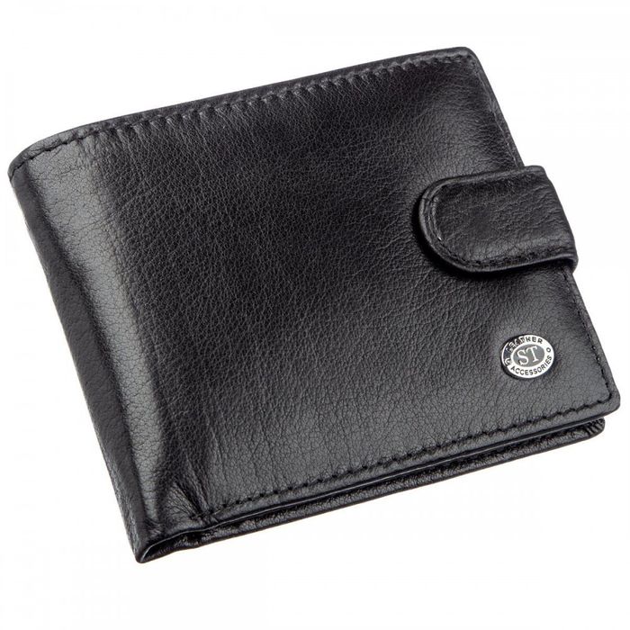 Мужское чёрное портмоне из натуральной кожи ST Leather 18835 купить недорого в Ты Купи