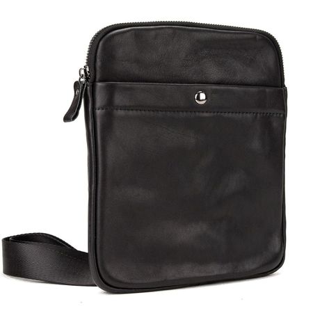 Кожаный маленький черный мессенджер Tiding Bag S-N2-123A купить недорого в Ты Купи