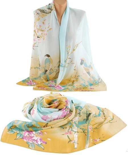 Женский бежево-голубой платок из шифона TRAUM 2495-28 купить недорого в Ты Купи