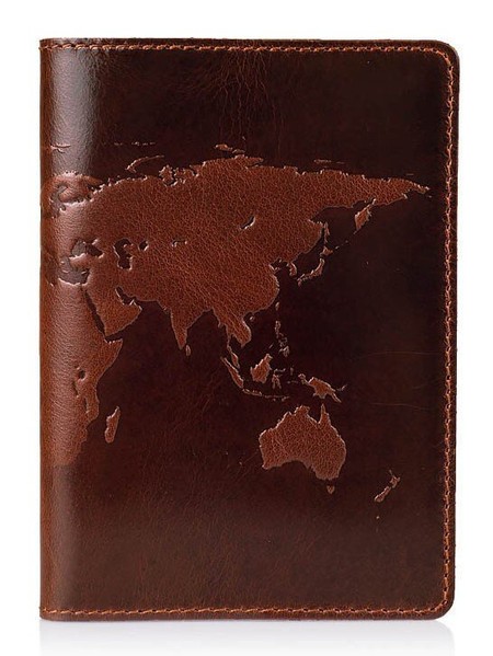 Шкіряна коньячна обкладинка на паспорт HiArt PC-01 World Map Коньячний купити недорого в Ти Купи