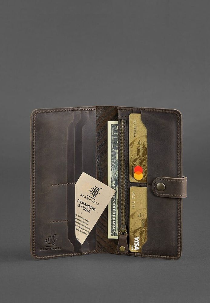 Шкіряне портмоне на блискавки BlankNote 7.0 Темно-коричневе Crazy Horse BN-PM-7-O купити недорого в Ти Купи