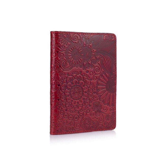 Кожаная красная обложка на паспорт HiArt PC-01 Mehendi Art Красный купить недорого в Ты Купи