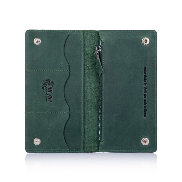 Кожаный бумажник Hi Art WP-05 Shabby Alga Buta Art Зелёный купить недорого в Ты Купи