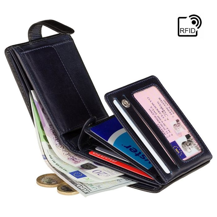 Чоловік шкіряний гаманець Visconti TR35 Atlantis c RFID (Black Blue) купити недорого в Ти Купи