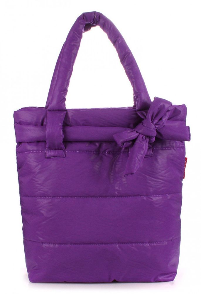 Стеганая дутая эко-сумка Poolparty с бантом фиолетовая купить недорого в Ты Купи