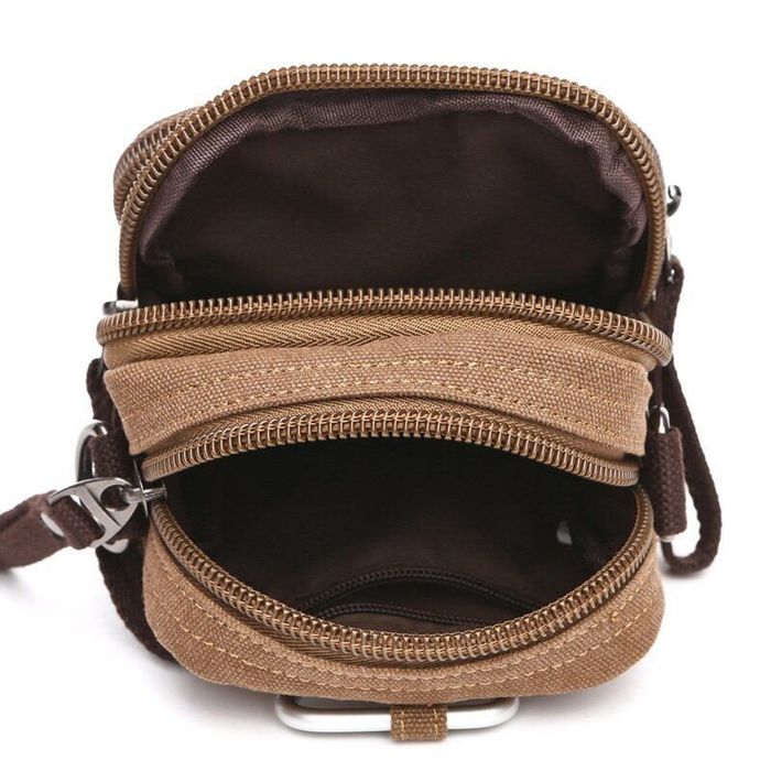 Текстильная коричневая сумка-борсетка на пояс Vintage 20163 купить недорого в Ты Купи