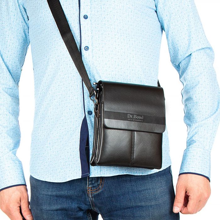 Мужская сумка через плечо из кожзама DR. BOND 523-1 black купить недорого в Ты Купи