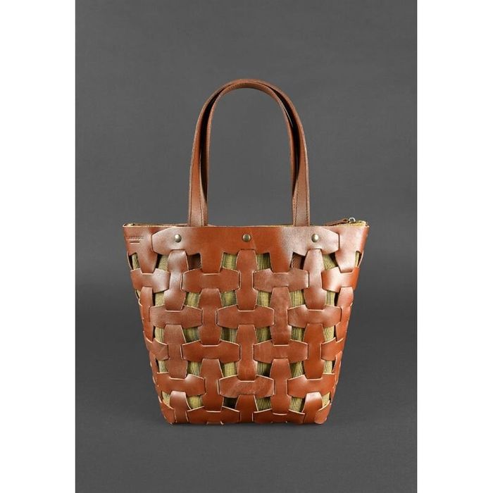 Кожаная плетеная женская сумка BlankNote Пазл Krast L Светло-Коричневая (BN-BAG-33-k) купить недорого в Ты Купи