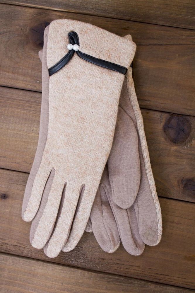Перчатки сенсорные женские бежевые трикотажные 1805-1 купить недорого в Ты Купи