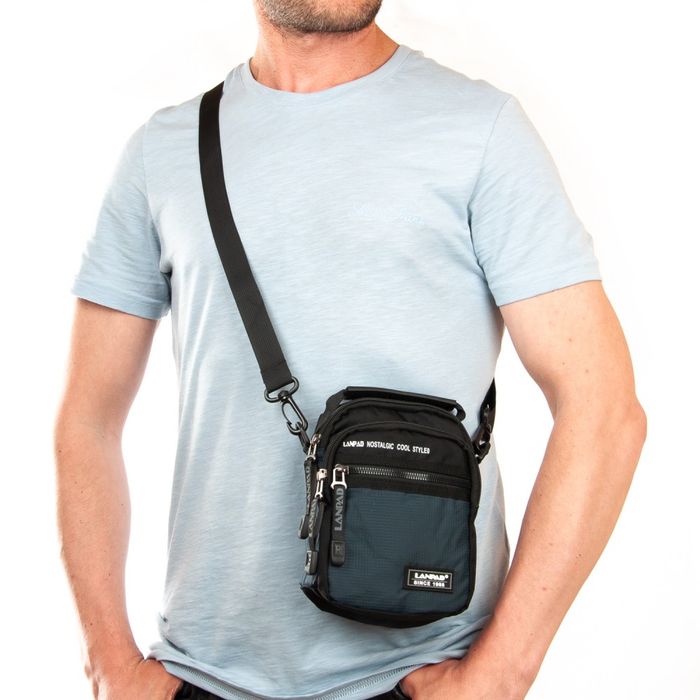 Мужская тканевая сумка через плечо Lanpad 83007 blue купить недорого в Ты Купи