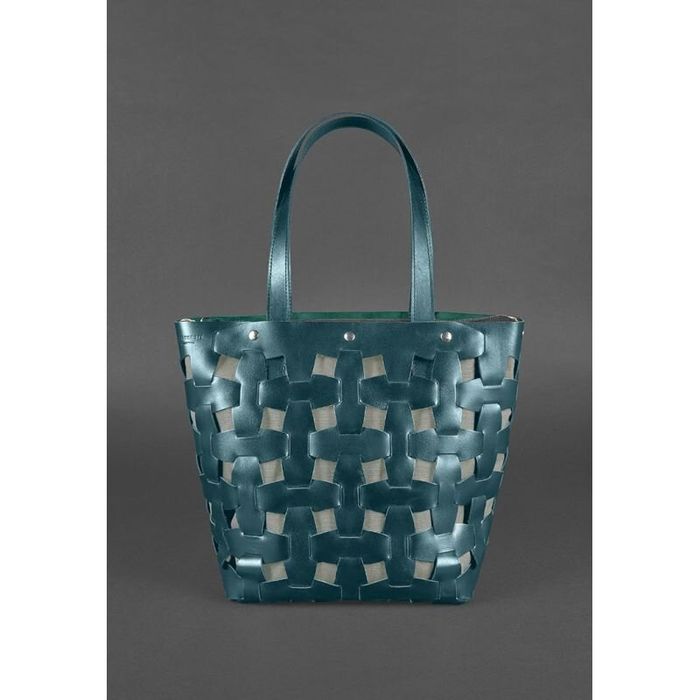 Шкіряна плетена жіноча сумка BlankNote Пазл Krast L Зелена (BN-BAG-33-malachite) купити недорого в Ти Купи